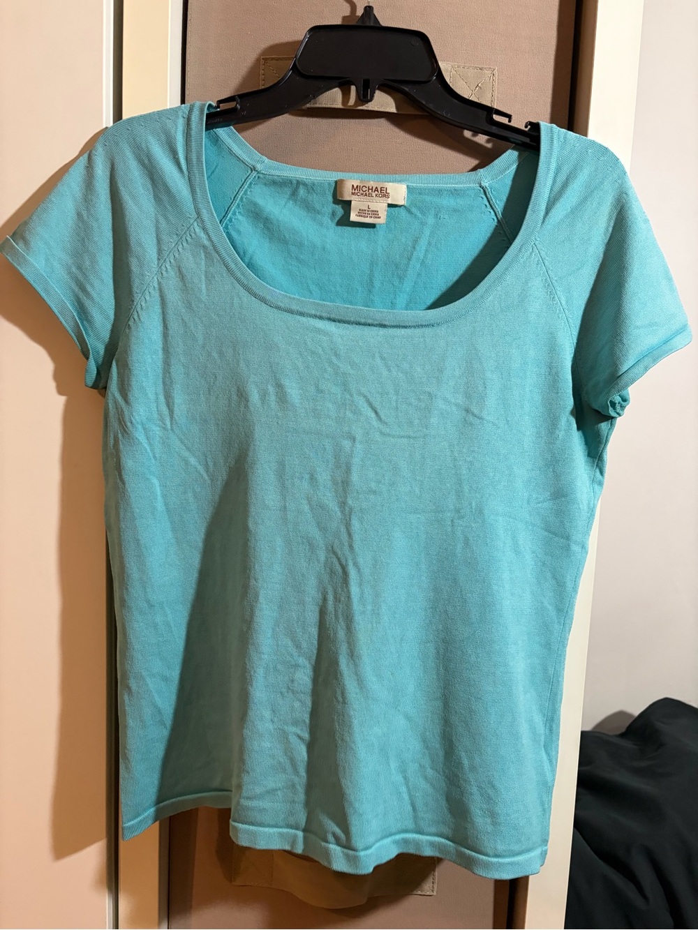 Michael Kors Women’s silk Scoop Neck Tee - Aqua Blue